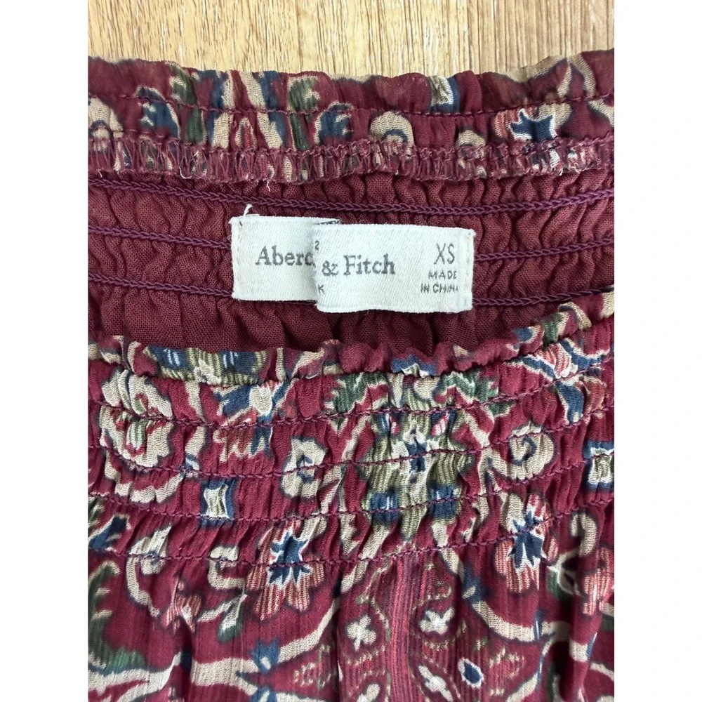 Abercrombie & Fitch Boho Maxi Dress XS Burgundy Paisley Whimsygoth Ethereal